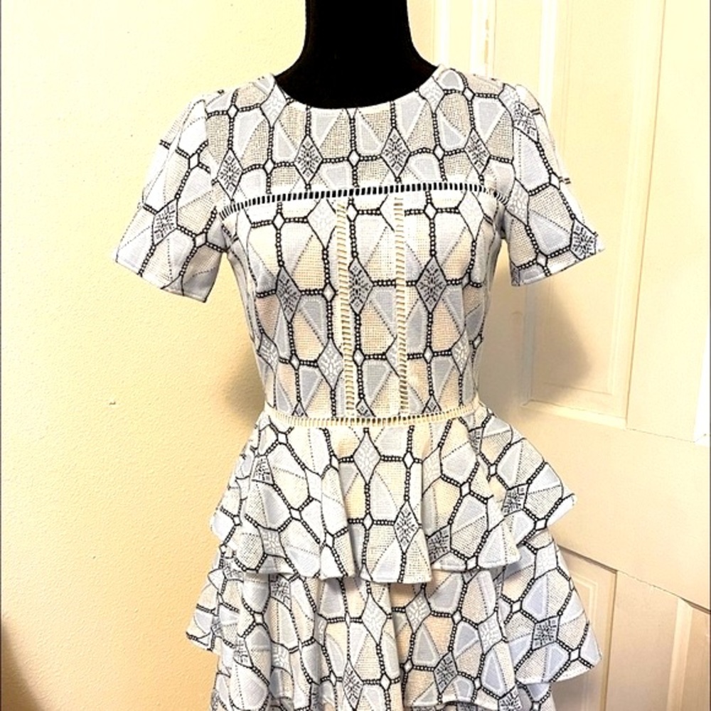 Gianni Bini Blue Tiered Ruffle Short Sleeve A-Line Mini Dress